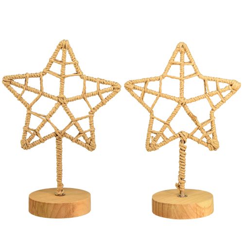 položky Hvězdicová dekorace kovový dřevěný stojan přírodní vlákno Ø15cm 2ks
