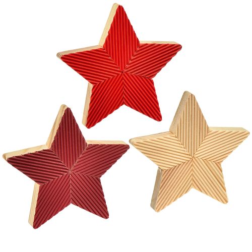 Hvězdy dřevěné vánoční hvězdy rýhované červené přírodní 11cm 3ks