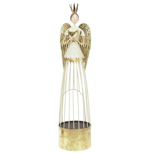 Stolní dekorace kovová postava anděla se srdcem bílé zlato V54cm