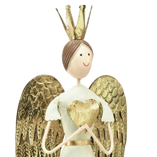 položky Stolní dekorace kovová postava anděla se srdcem bílé zlato V54cm