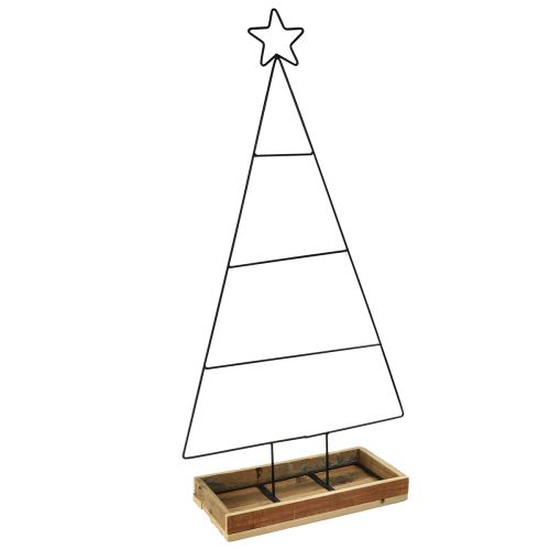 Kovový vánoční stromeček s dřevěným ozdobným podnosem, 98,5 cm - Moderní vánoční dekorace