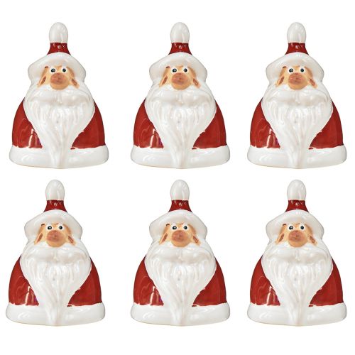 položky Keramická figurka Santa Clause, červená a bílá, 6,4 cm – Slavnostní vánoční dekorace – 6 ks