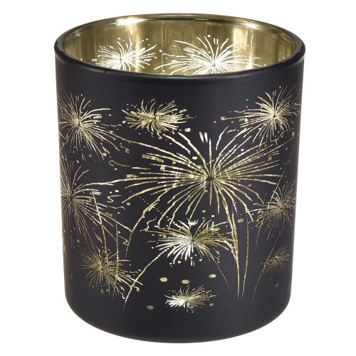 Elegantní skleněná lucerna s ohňostrojovým designem - Balení 6 ks černá a zlatá 9 cm - Ideální dekorace pro slavnostní příležitosti