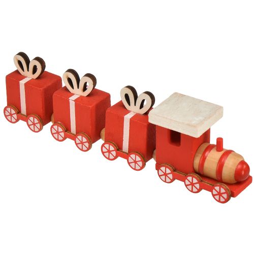Dřevěný vláček s dárkovými krabičkami, červený a bílý, sada 2 ks, 18x3x4,5 cm - vánoční dekorace