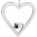 Floristik24 Stojan na čajovou svíčku v srdci, dekorace na svíčku k zavěšení, svatba, adventní dekorace z kovu stříbro V17,5cm