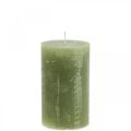 Floristik24 Jednobarevné svíčky olivově zelené sloupové svíčky 70×120mm 4ks