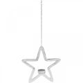 Floristik24 Ozdobný svícen na čajovou svíčku hvězda kovový na zavěšení stříbrný 24cm
