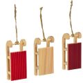 Floristik24 Dřevěné miniatury saní, červená-přírodní, 4x8,5 cm, sada 6 ks - vánoční dekorace