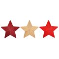 Floristik24 Hvězdy dřevěné vánoční hvězdy rýhované červené přírodní 11cm 3ks
