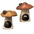 Floristik24 Lampiony kouzelného houbového domečku v sadě 2 ks - rustikální keramika, hnědá, 14,5 cm - jedinečná světelná dekorace